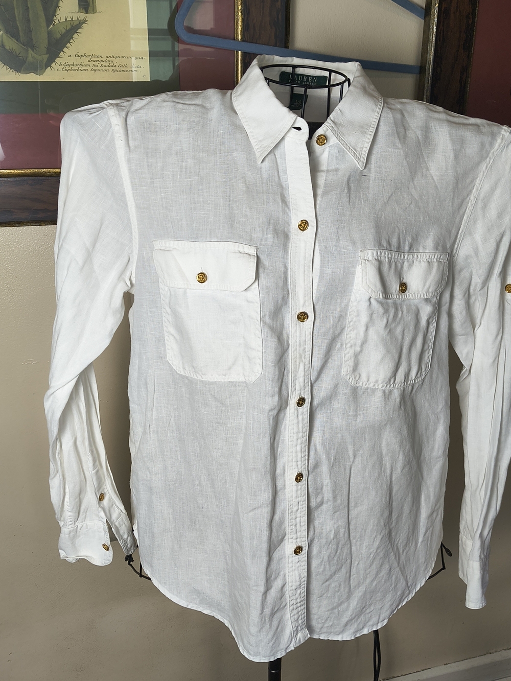 Lauren Ralph Lauren White linen button up blouse with gold buttons